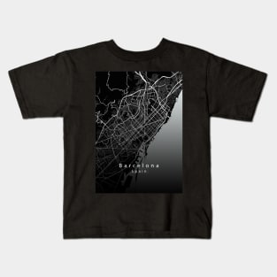 Barcelona Spain City Map dark Kids T-Shirt